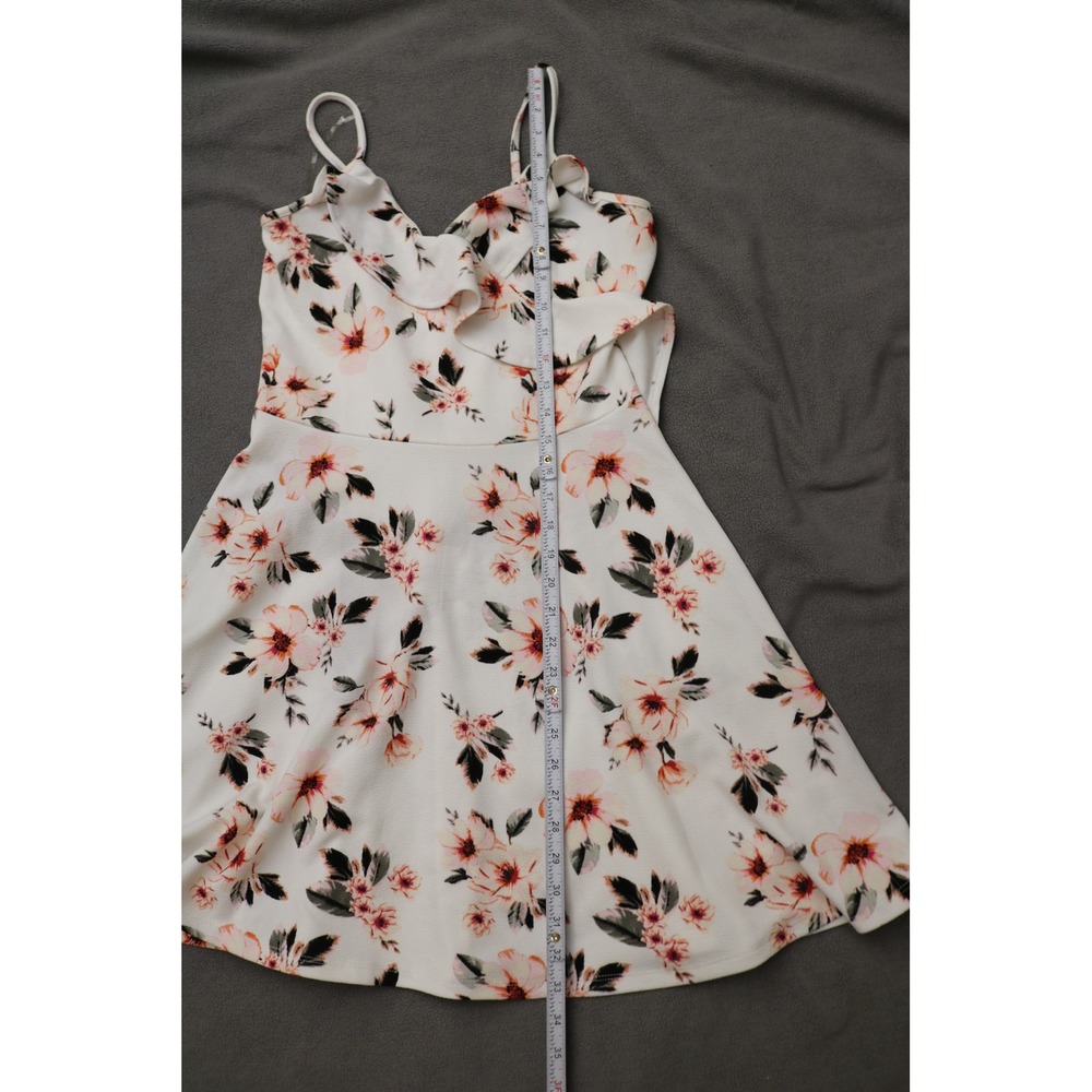 ALMOST FAMOUS Mini Dress Women Large Ivory Pink Summer Sun Dress Floral Ruffle - Picture 7 of 12